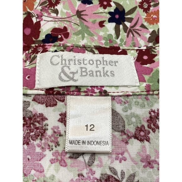 Christopher & Banks Burgundy Floral Rayon Button-Front Midi Skirt Women size 12 - Picture 9 of 11